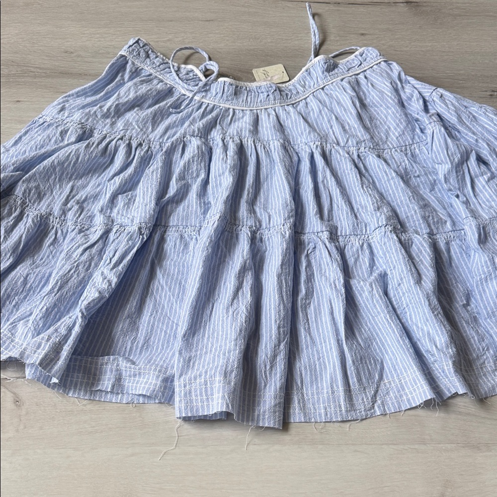 Free People Tiered Mini Skirt Blue White Medium New With Tags‎